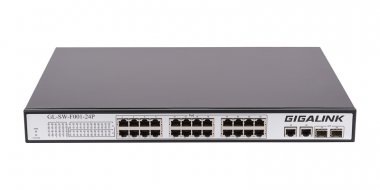 Фотография товара 'Gigalink Коммутатор неуправляемый, 24 PoE (802.3af) порта 100Мбит/с, 2 ComboSFP 1000Мбит/с, 400Вт GL-SW-F001-24P'