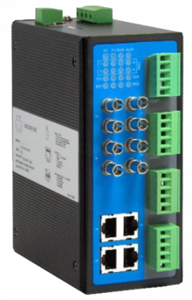 Фотография товара 'Gigalink Промышленный управляемый коммутатор, 4*10/100Base-T, 4*100Base-FX (ST), MM2км/SM20км, 4*RS-232/422/485 GL-SW-F206-12STRS'