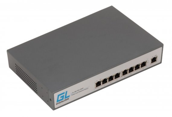 Фотография товара 'Gigalink Коммутатор неуправляемый, 8 PoE (802.3at High Power) портов 100Мбит/с, 1 Uplink порт 100Мбит/с GL-SW-F001-08HP'