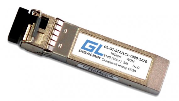 Фотография товара 'Gigalink Модуль SFP+, WDM, 10Гбит/с, одно волокно, SM, LC, 16 дБ (до 40 км) (GL-P40T) GL-OT-ST16LC1-1270-1330'