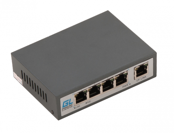 Фотография товара 'Gigalink Коммутатор неуправляемый, 4 PoE (802.3af/at) портов 100Мб/с, 1 Uplink порт 100Мб/с GL-SW-F002-04HP'